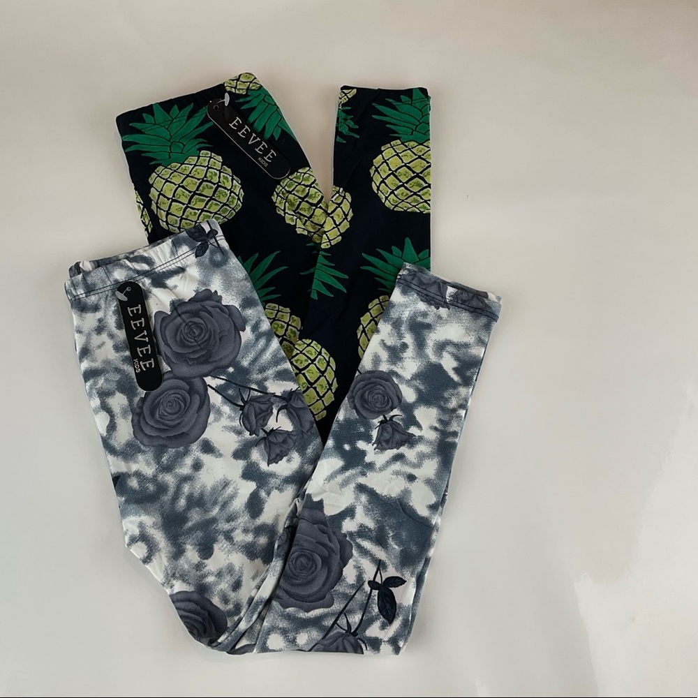 NWT Girls Leggings, Pineapple & Roses in Set of 2